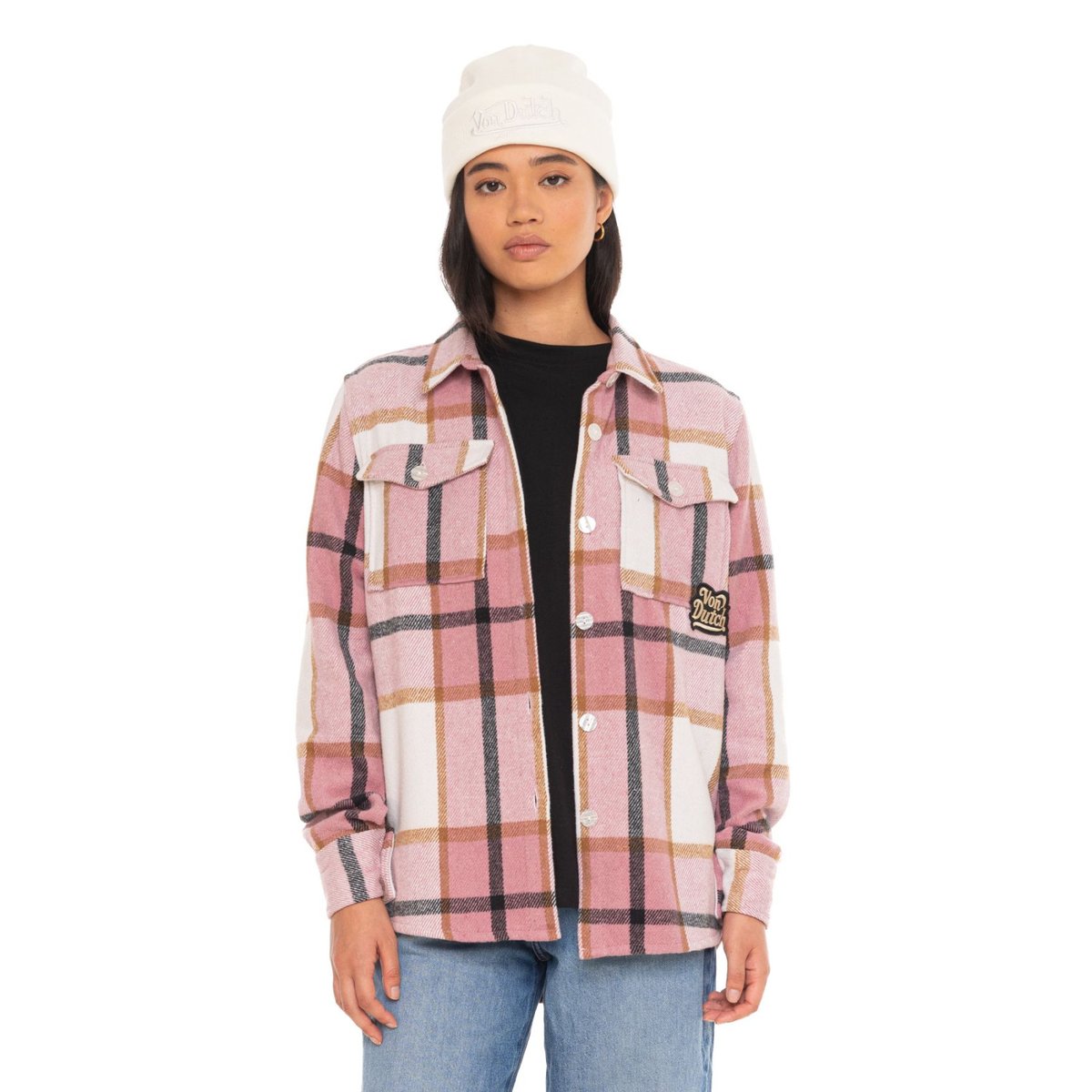 Chemise à carreaux LIZA rose/rose pâle/blanc cassé/camel/noir, VON DUTCH