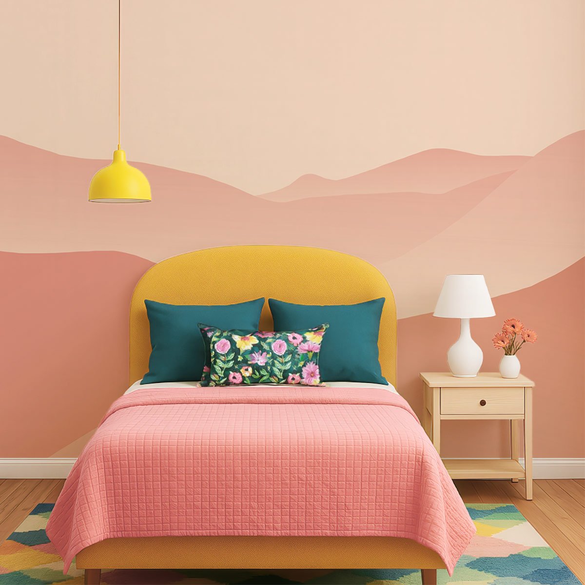 Papier peint panoramique Désert rose minimaliste intissé, HEXOA