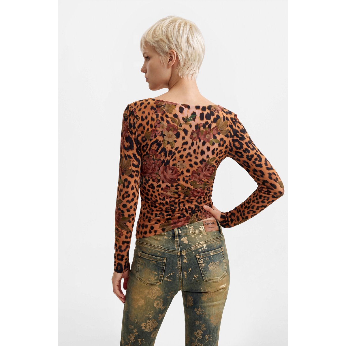 T-SHIRT EN MAILLE IMPRIMÉE marron, DESIGUAL