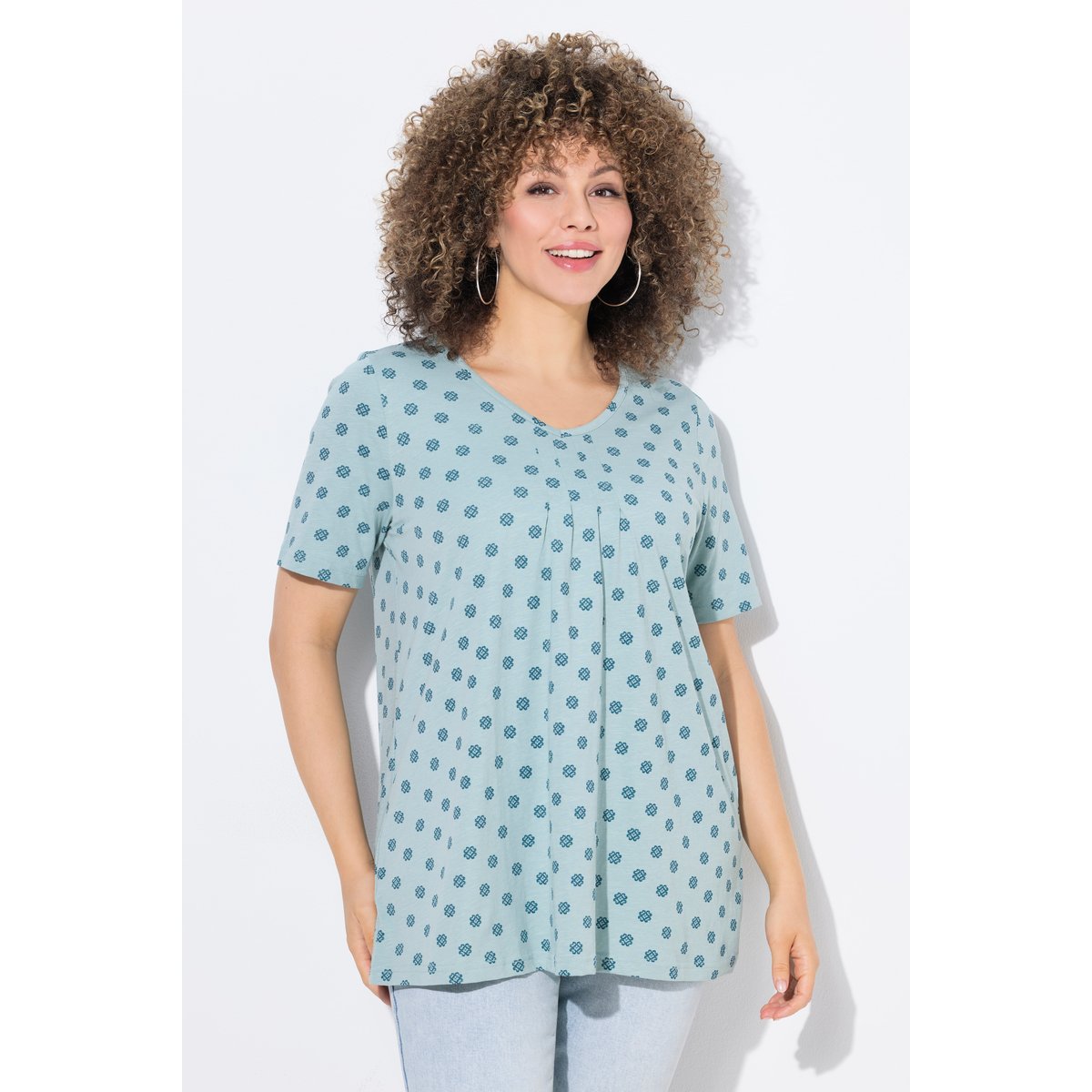 T-shirt avec plis fantaisie vert mousse clair, ULLA POPKEN