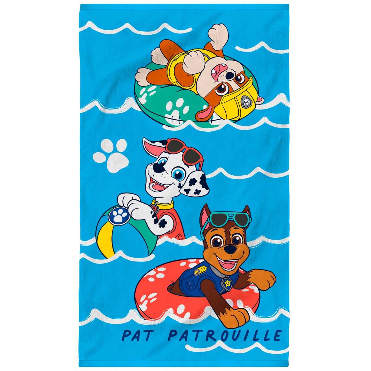 Serviette de bain et de plage imprimé 100% coton, WATER bleu, PAT PATROUILLE