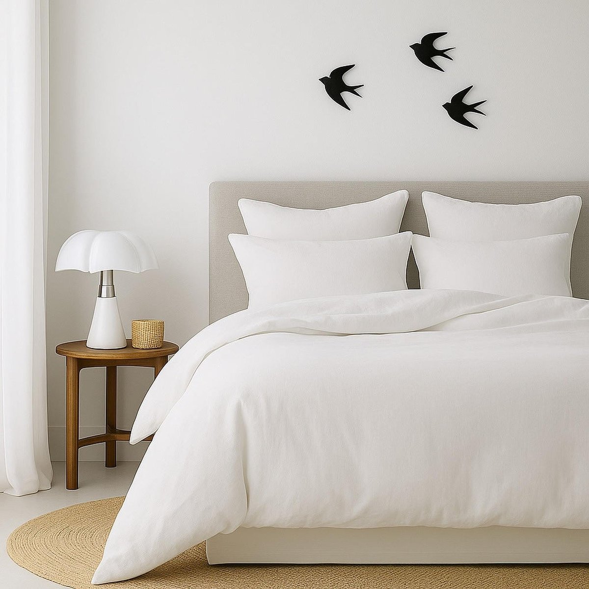 Drap plat coton lavé LUNA blanc, FEBRONIE