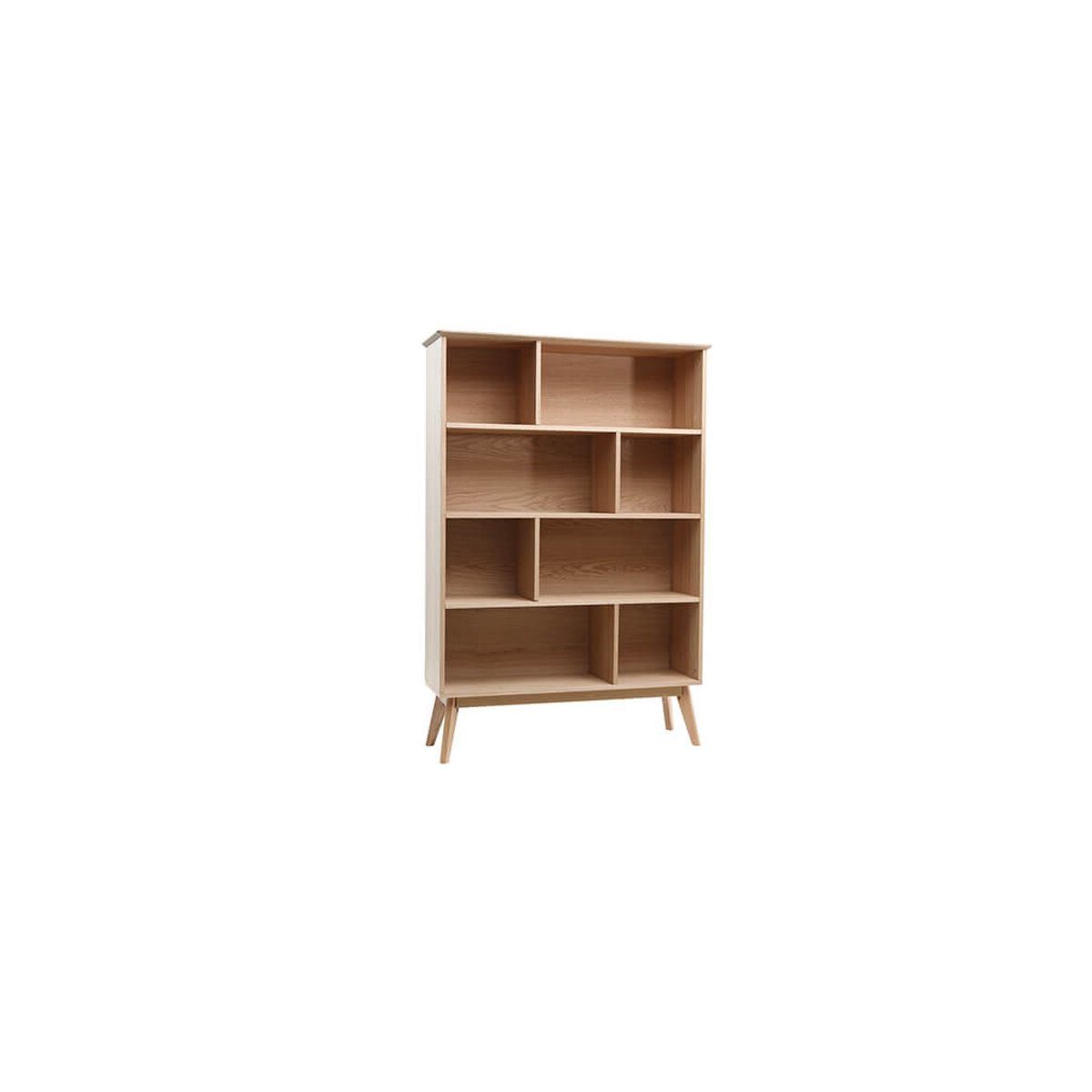 Bibliothèque scandinave en bois clair chêne 8 casiers L110 cm INGRID chêne clair, MILIBOO
