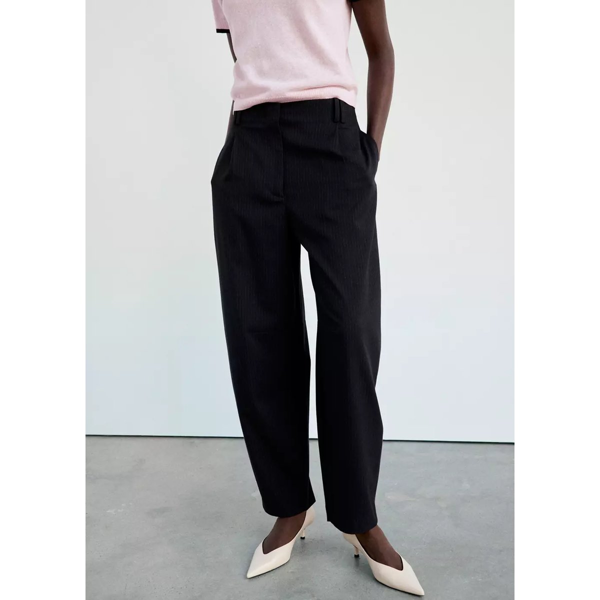 Pantalon ballon taille haute bleu marine foncé, MANGO