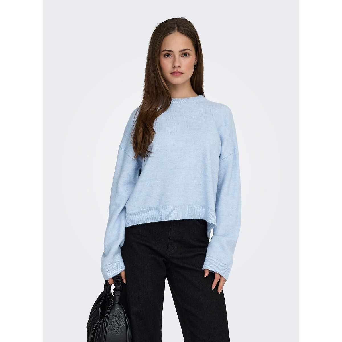 Pull col rond manches longues bleu clair, ONLY