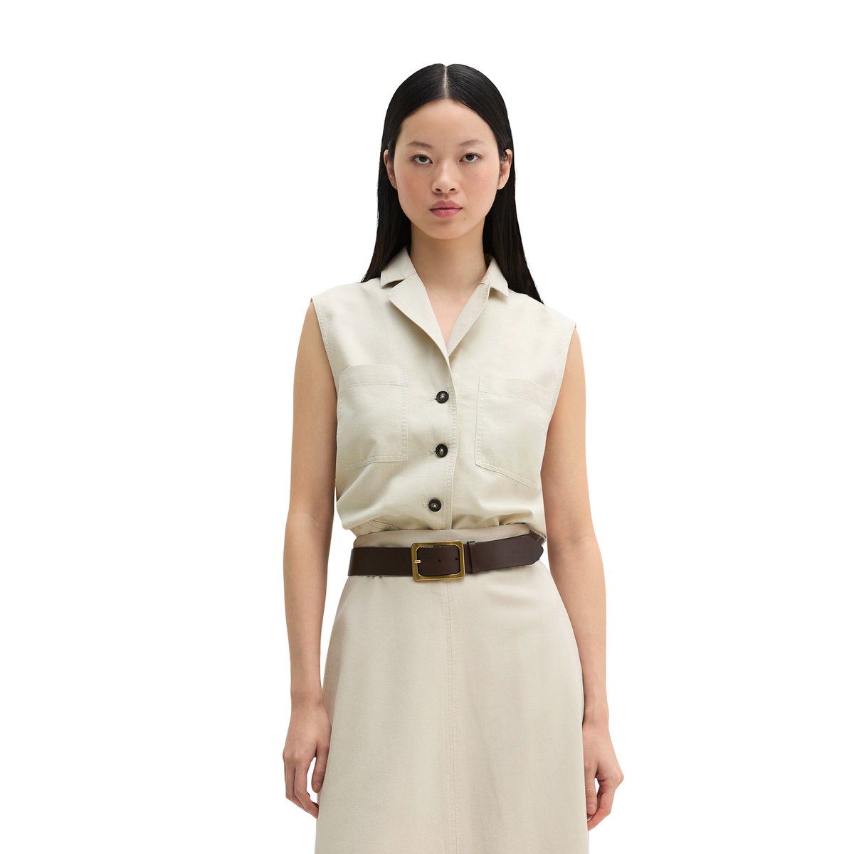 Gilet relaxed en mélange de coton bio, de lyocell et de lin gris clair, MARC O'POLO