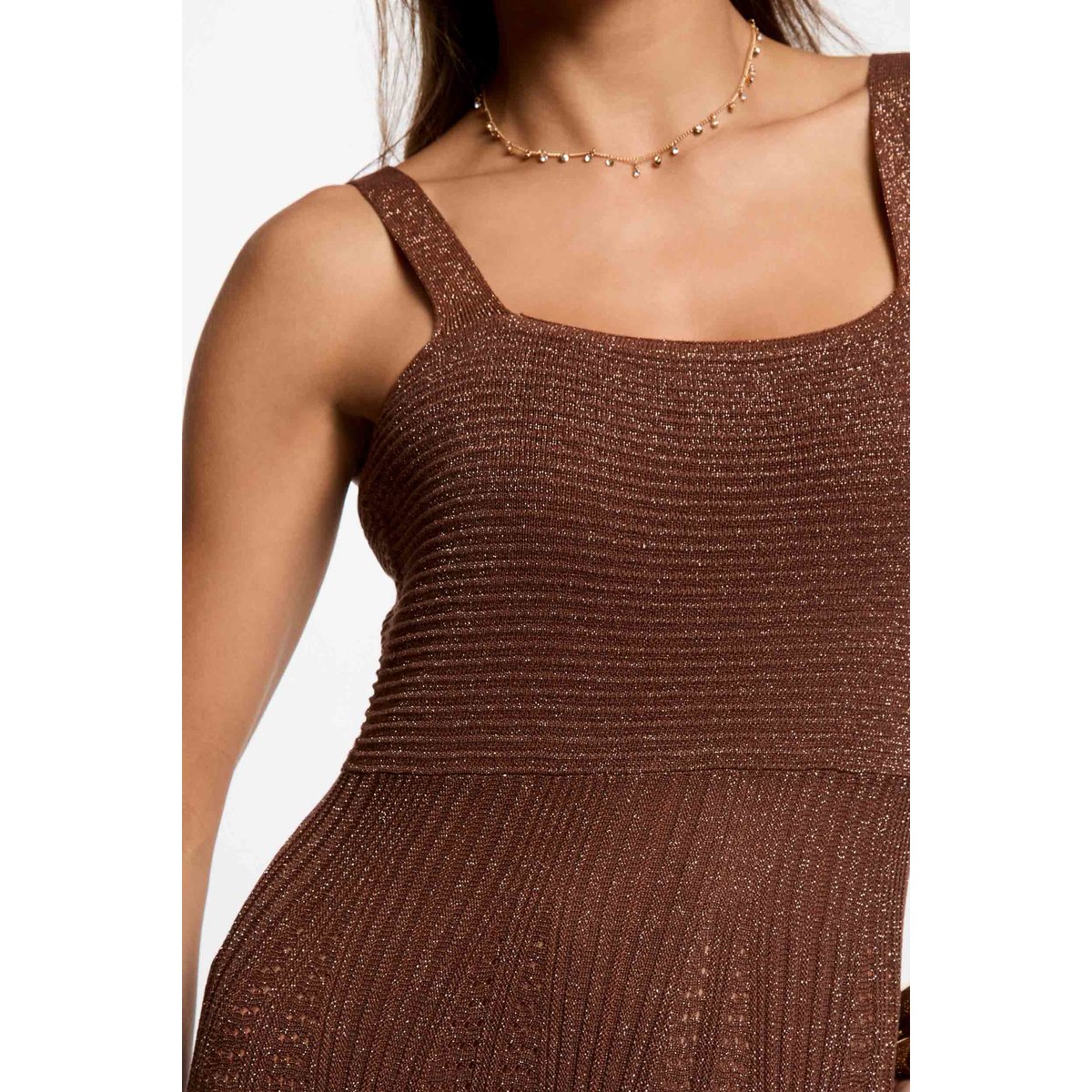 Robe tricot longue droite marron cognac, MORGAN