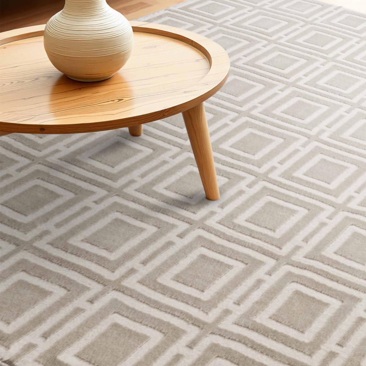 Tapis salon HOWLITE motif géométrique, design graphique et original, confort crème, UN AMOUR DE TAPIS