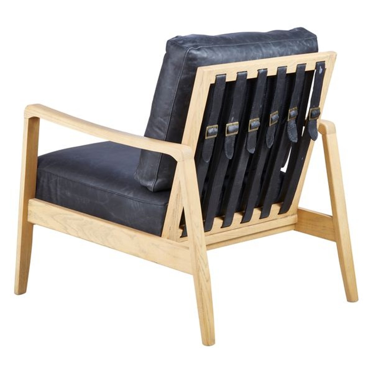 Fauteuil cuir pieds frêne naturel noir, ZAGO