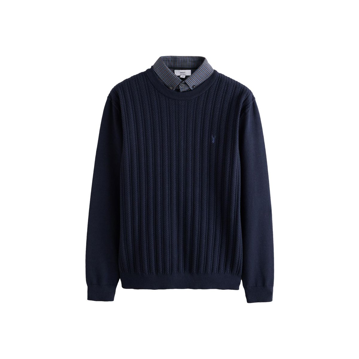 Pull standard en maille torsadée col chemise bleu marine, NEXT