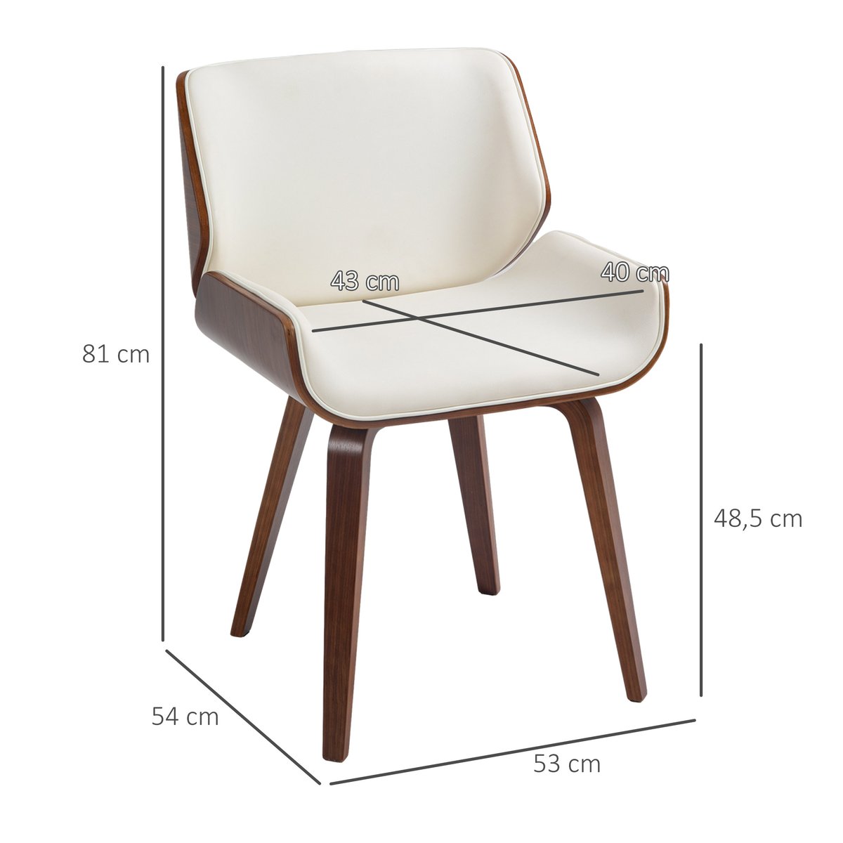 Chaise de salle à manger Revêtement blanc, marron foncé, HOMCOM