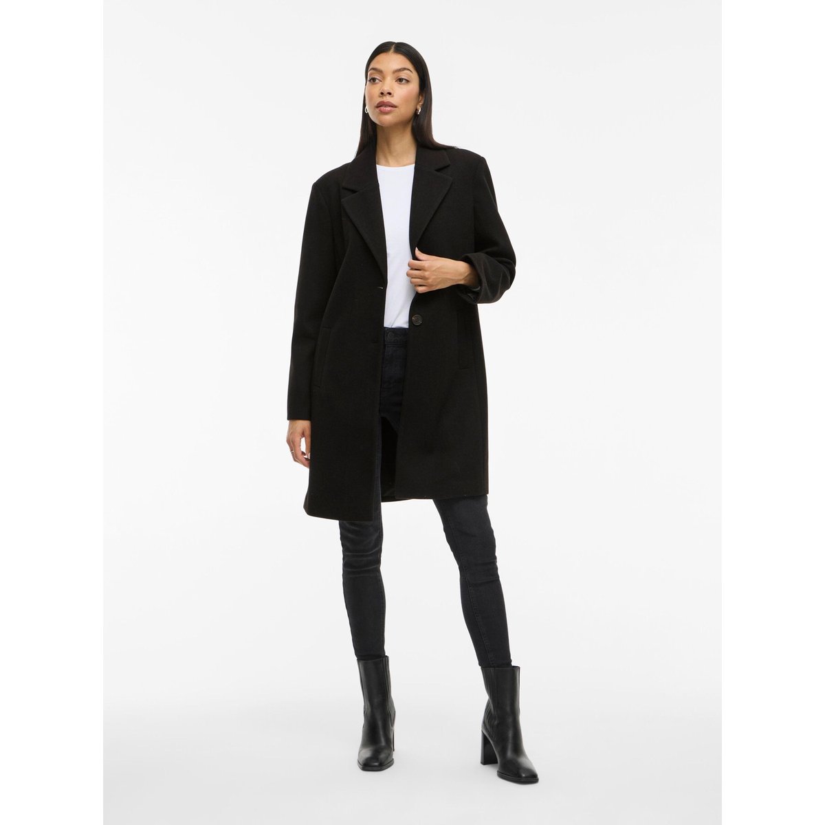 Manteau mi-long boutonné black beauty, VILA