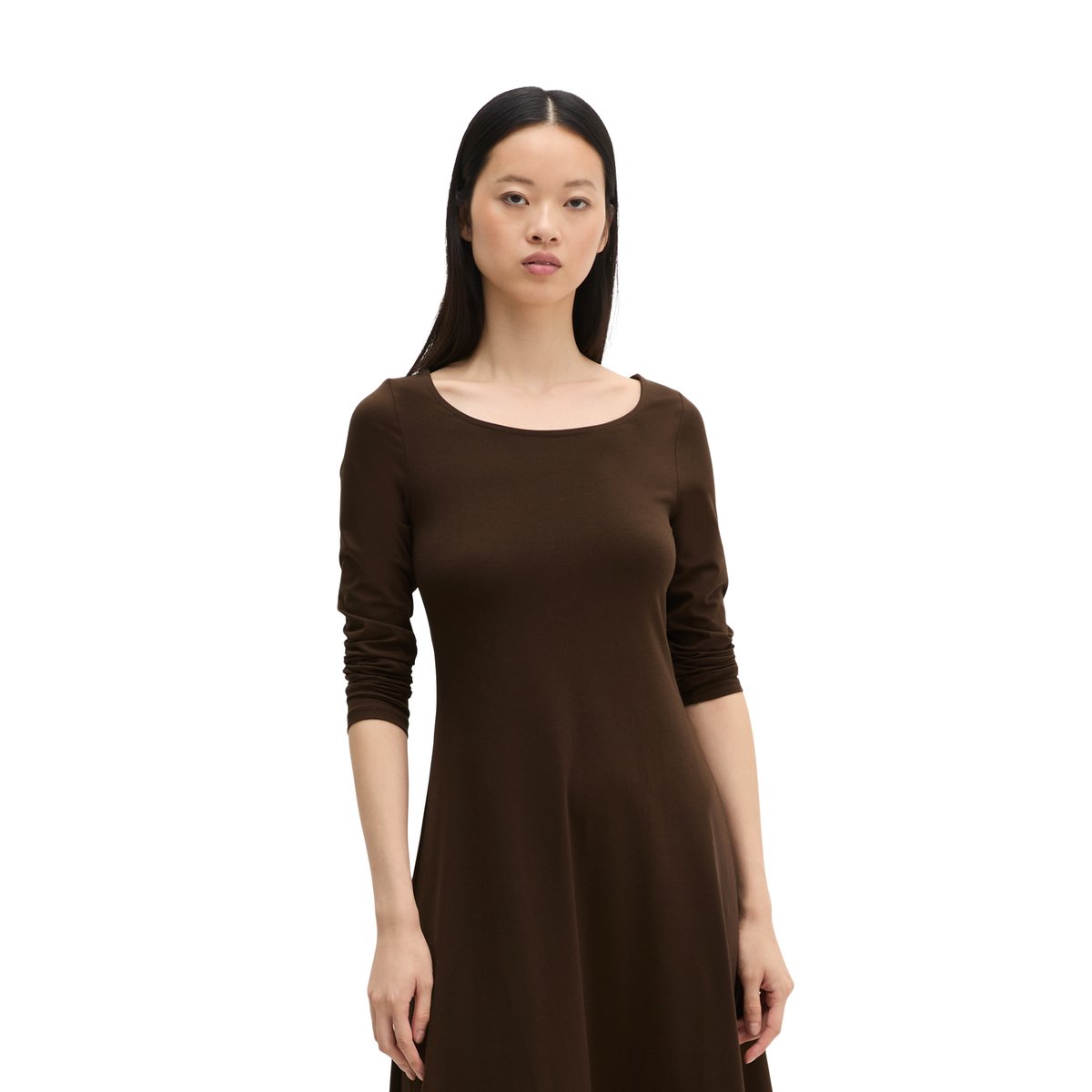 Robe en jersey évasée en coton stretch bio marron, MARC O'POLO