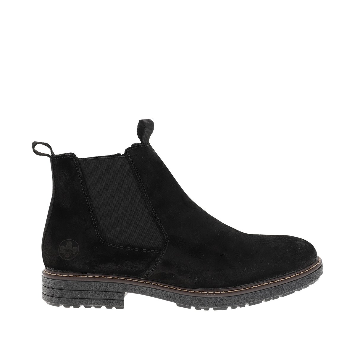 Boots en cuir noir munies d'un zip et d'un soufflet élastiqué noir, RIEKER