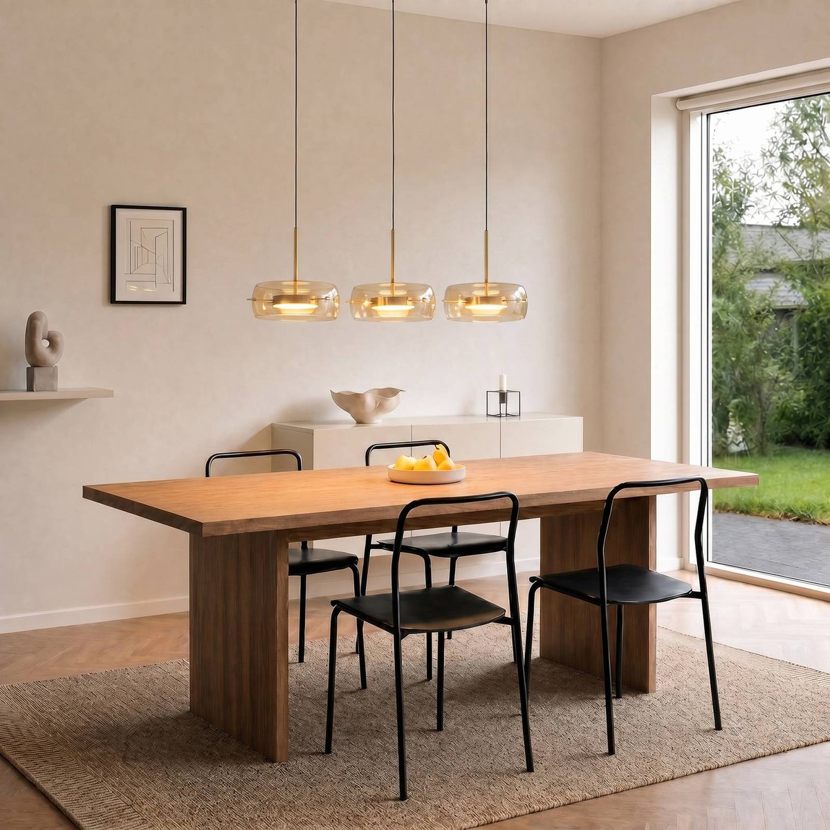 Suspension en verre moderneLED, Martis noir, laiton, ambre, LUCANDE