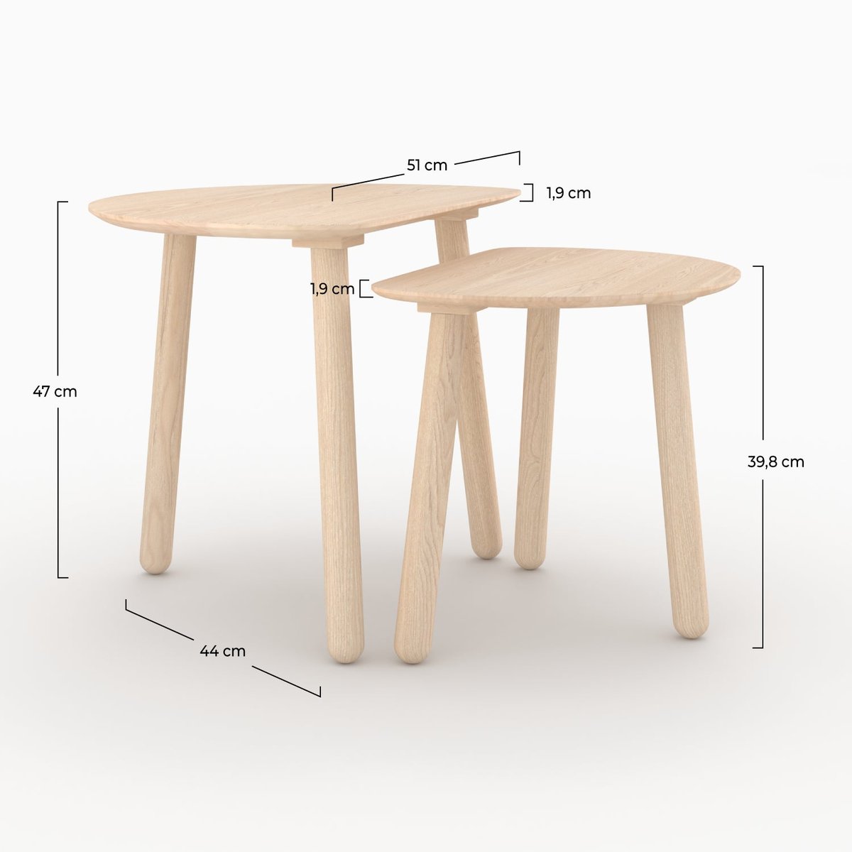 Tables gigognes en bois de frêne - MONTAINE marron clair, MAISON PAVANE