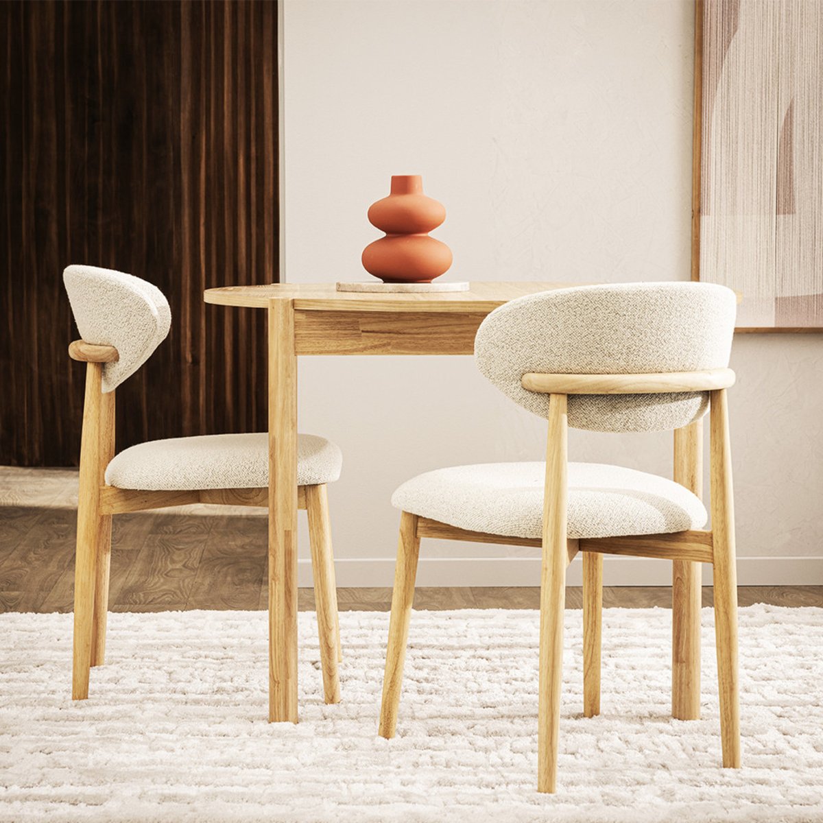 Lot de 2 chaises en tissu bouclette et bois- CLARA beige, DRAWER