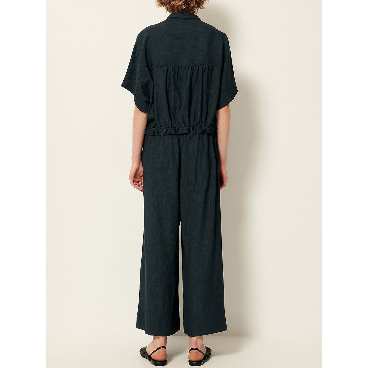 Pantalon large longueur 7/8ème, en crépon, ISLA MINIMA vert foncé, SESSUN