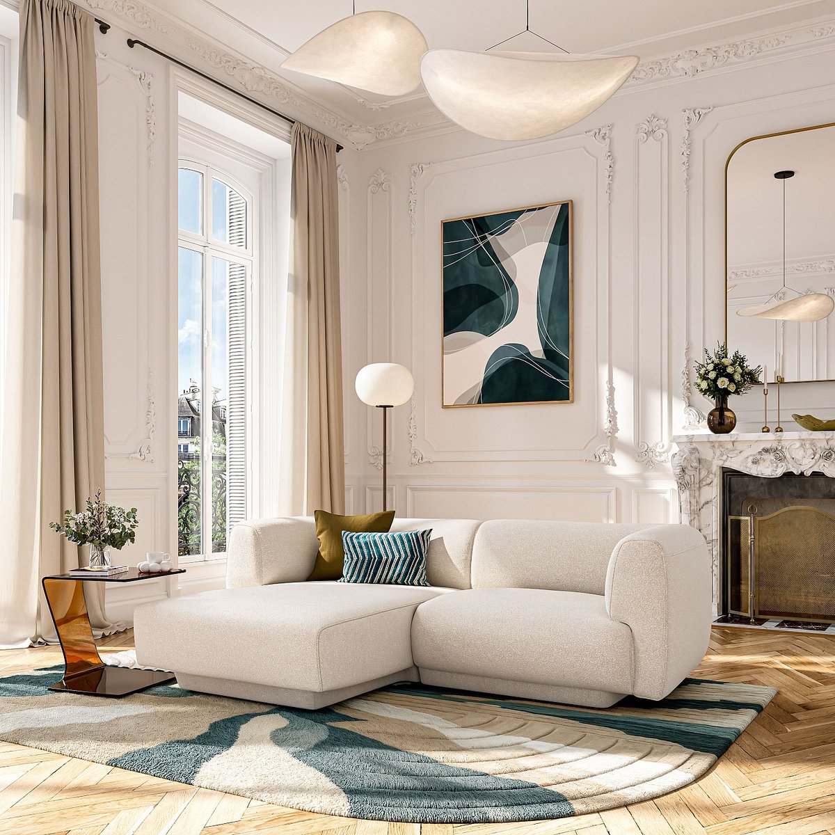 Canapé d'angle gauche en tissu texturé AUSTIN beige, HABITAT