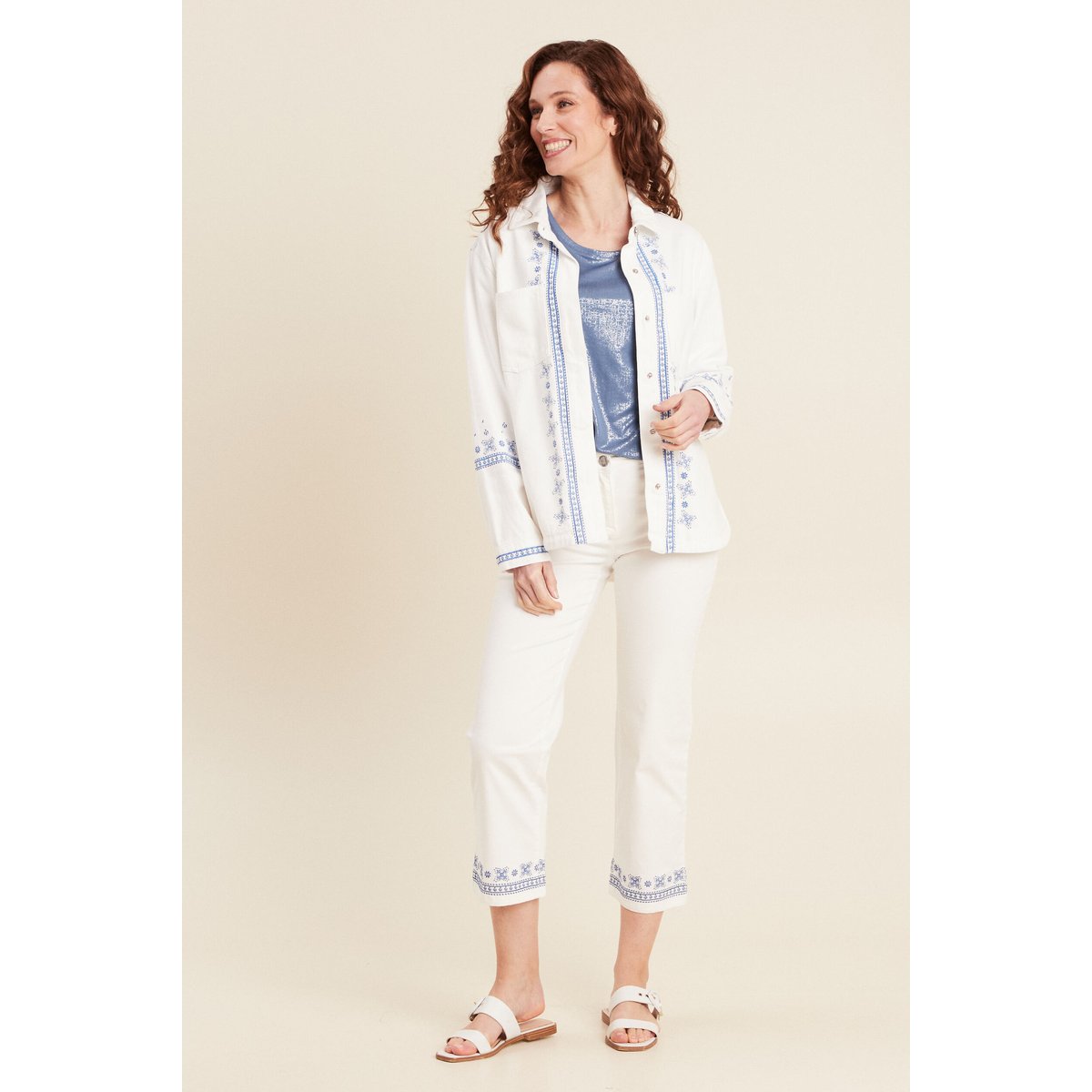 Surchemise brodée en jean blanc, BREAL