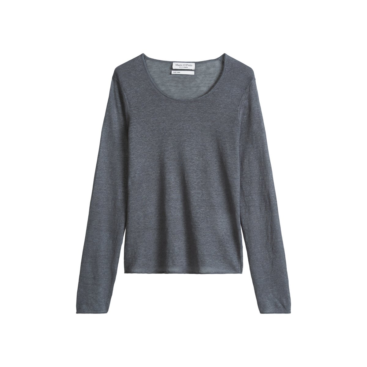 Pull en lin regular avec encolure ronde gris foncé, MARC O'POLO