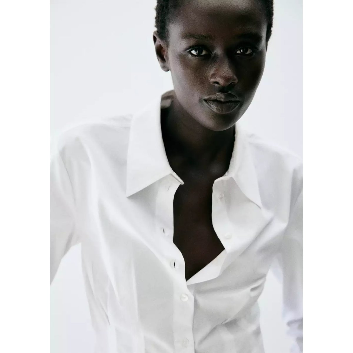 Chemise coton pinces blanc cassé, MANGO