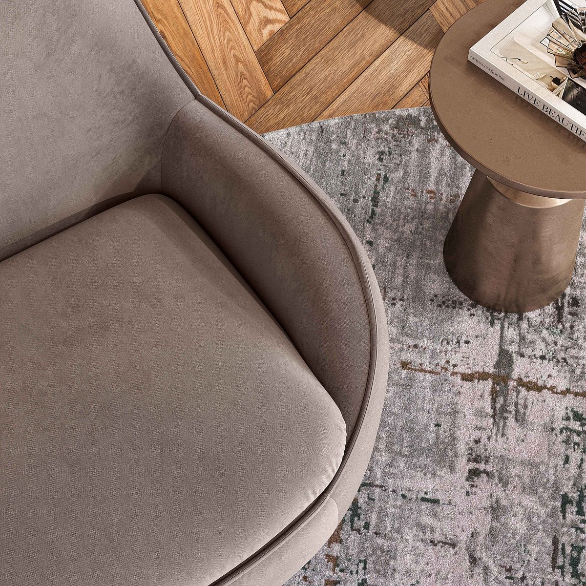 Fauteuil droit velours BOCA gris, taupe, HABITAT