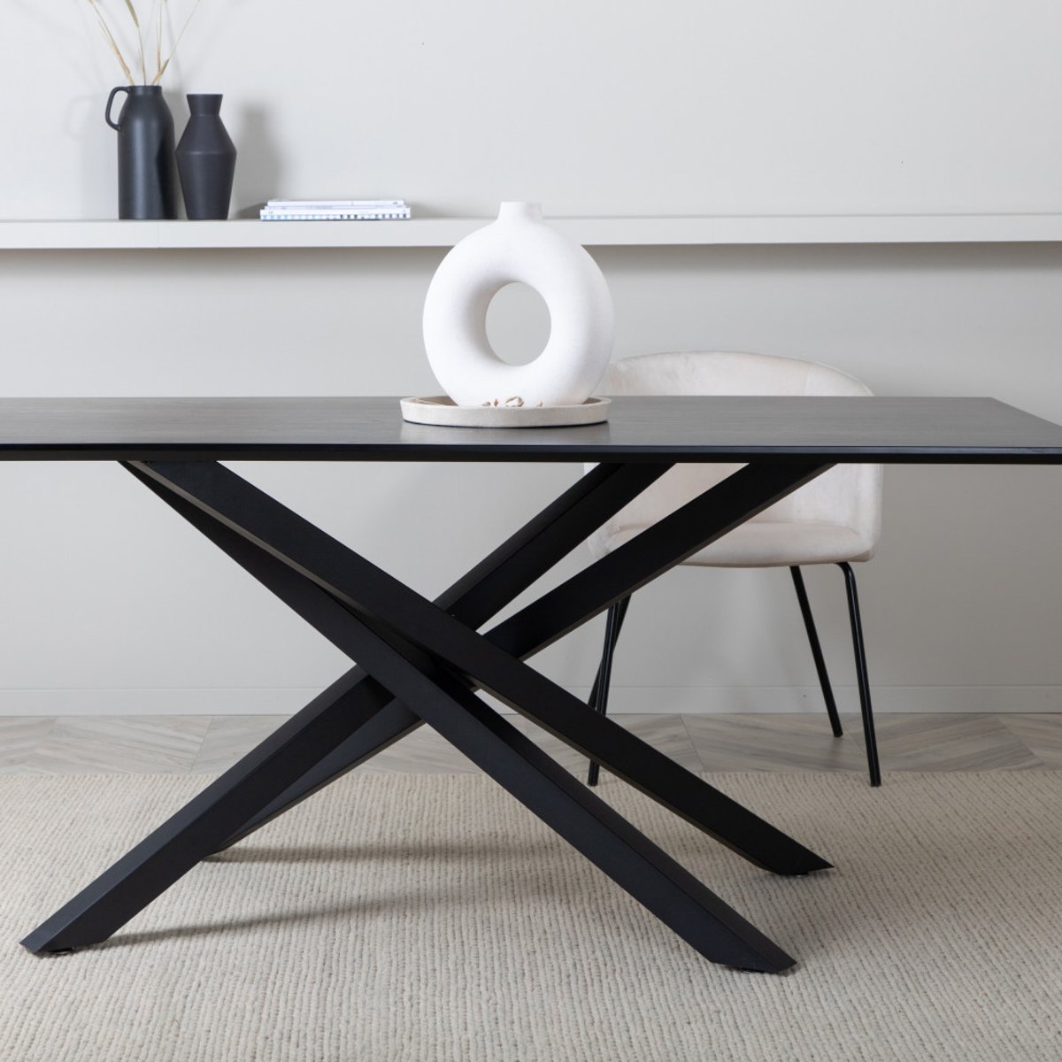 Table à manger 8 personnes en bois et métal- PIAZZA noir, VENTURE HOME