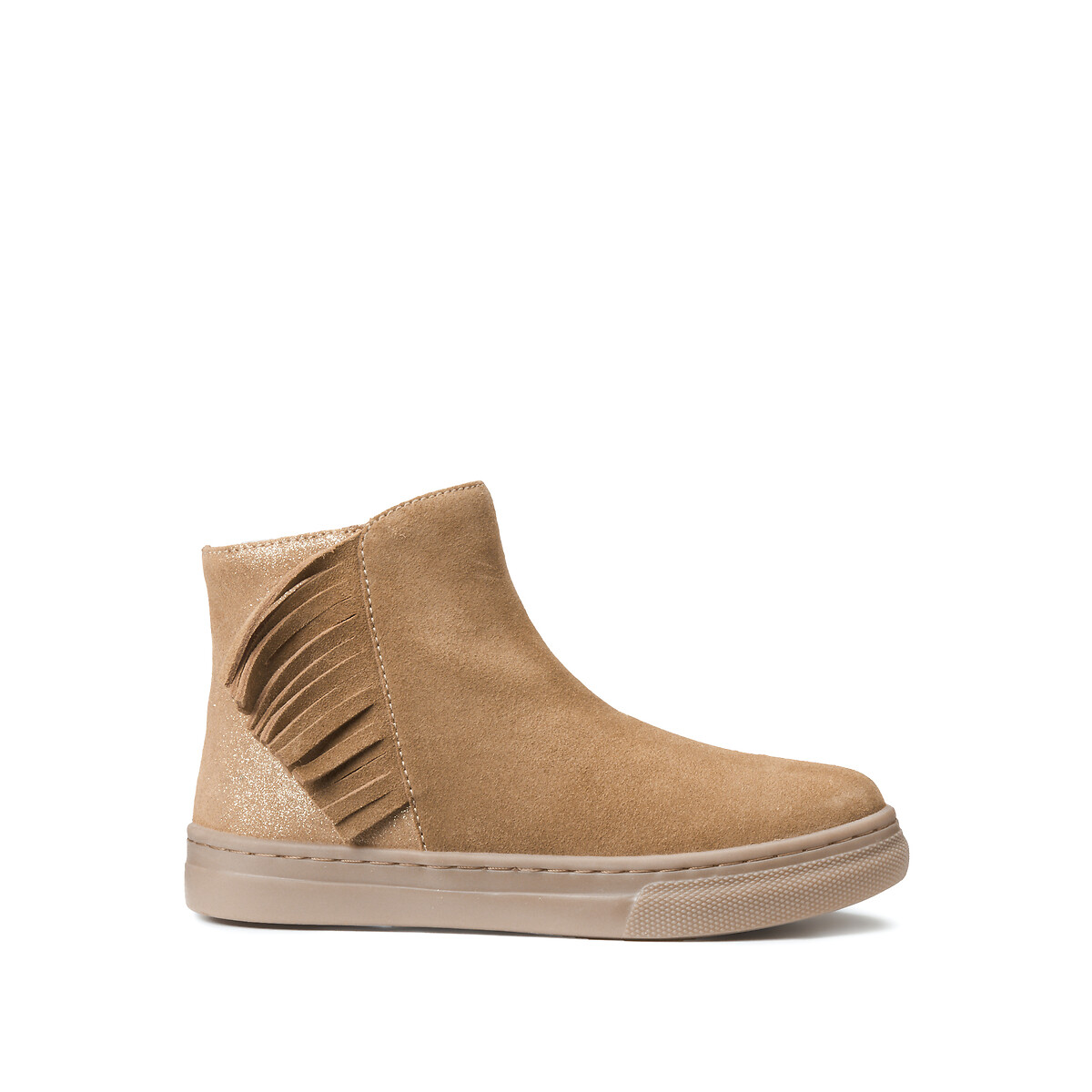 Kids Suede Fringed Ankle Boots with Zip Fastening camel, LA REDOUTE COLLECTIONS