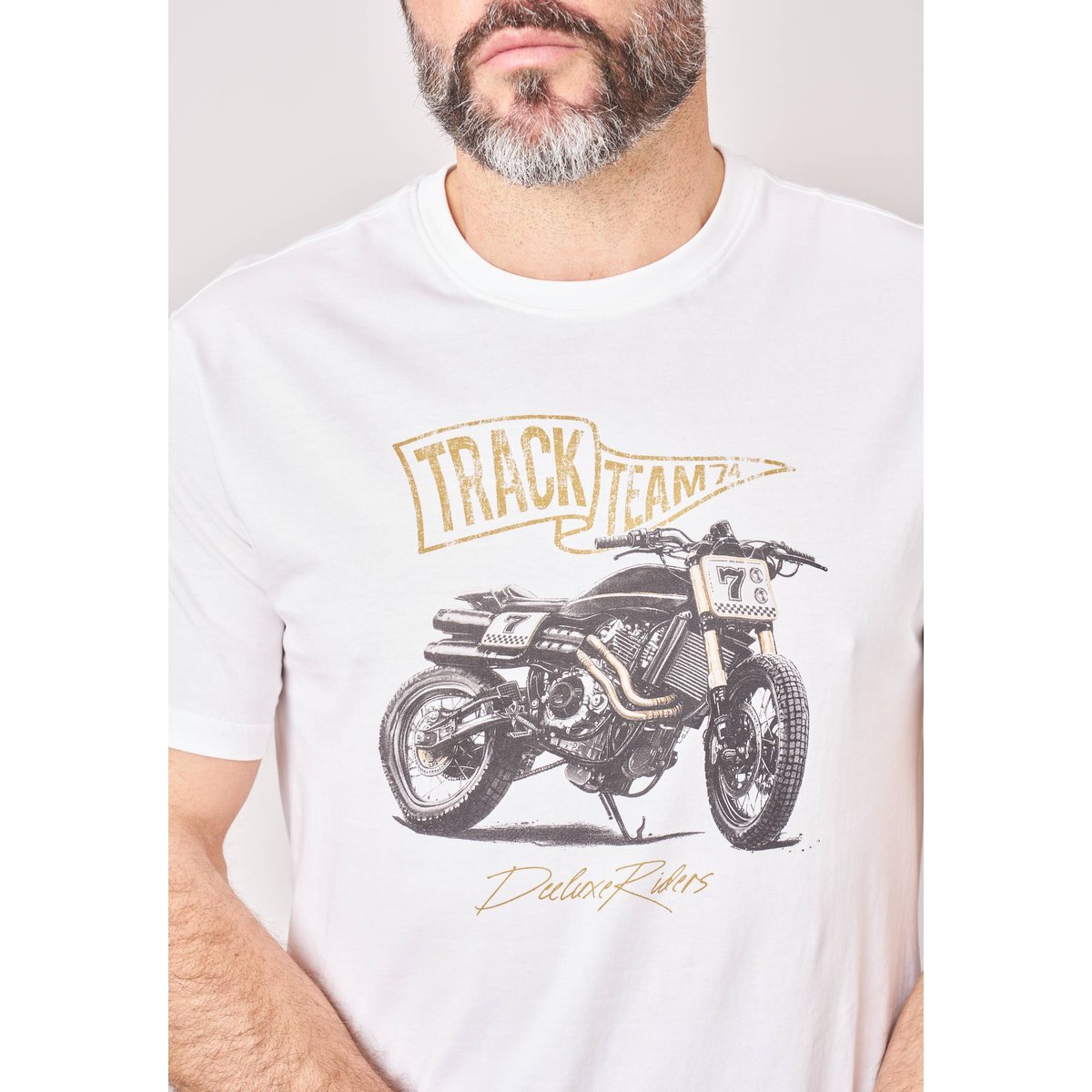 T-shirt regular homme en 100% coton imprimé moto RACING white, DEELUXE