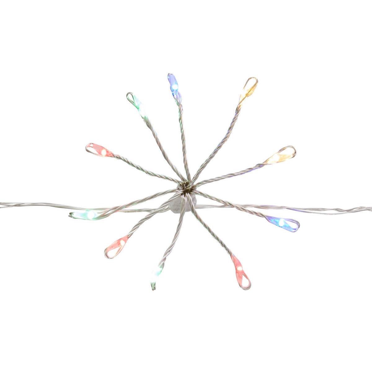 Guirlande lumineuse à pompons d'intérieur 4 m 400 LED blanc froid fil cuivre à piles multicolore, FEERIC LIGHTS & CHRISTMAS