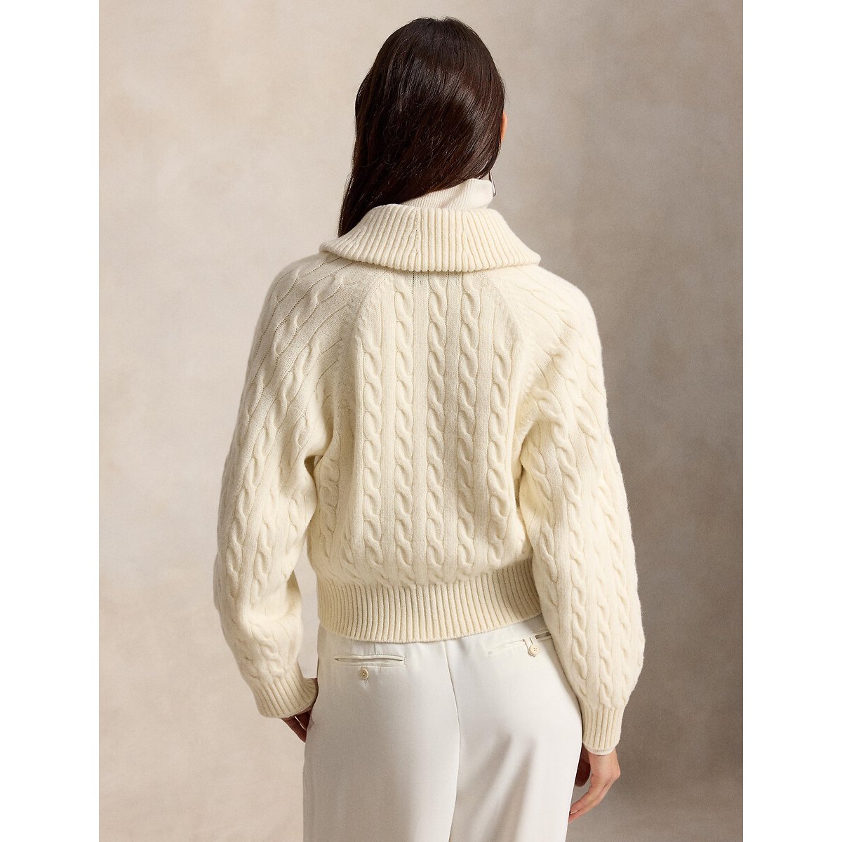 Cardigan à col polo torsadé en laine crème, POLO RALPH LAUREN