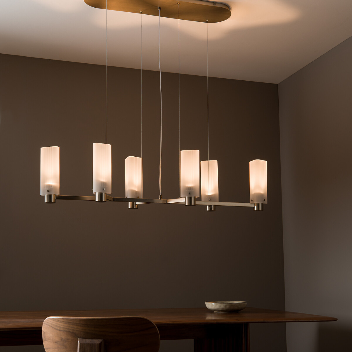 Strozzi Glass and Steel Pendant Lamp, Designed By Emmanuel Gallina champagne, EMMANUEL GALLINA X AM.PM