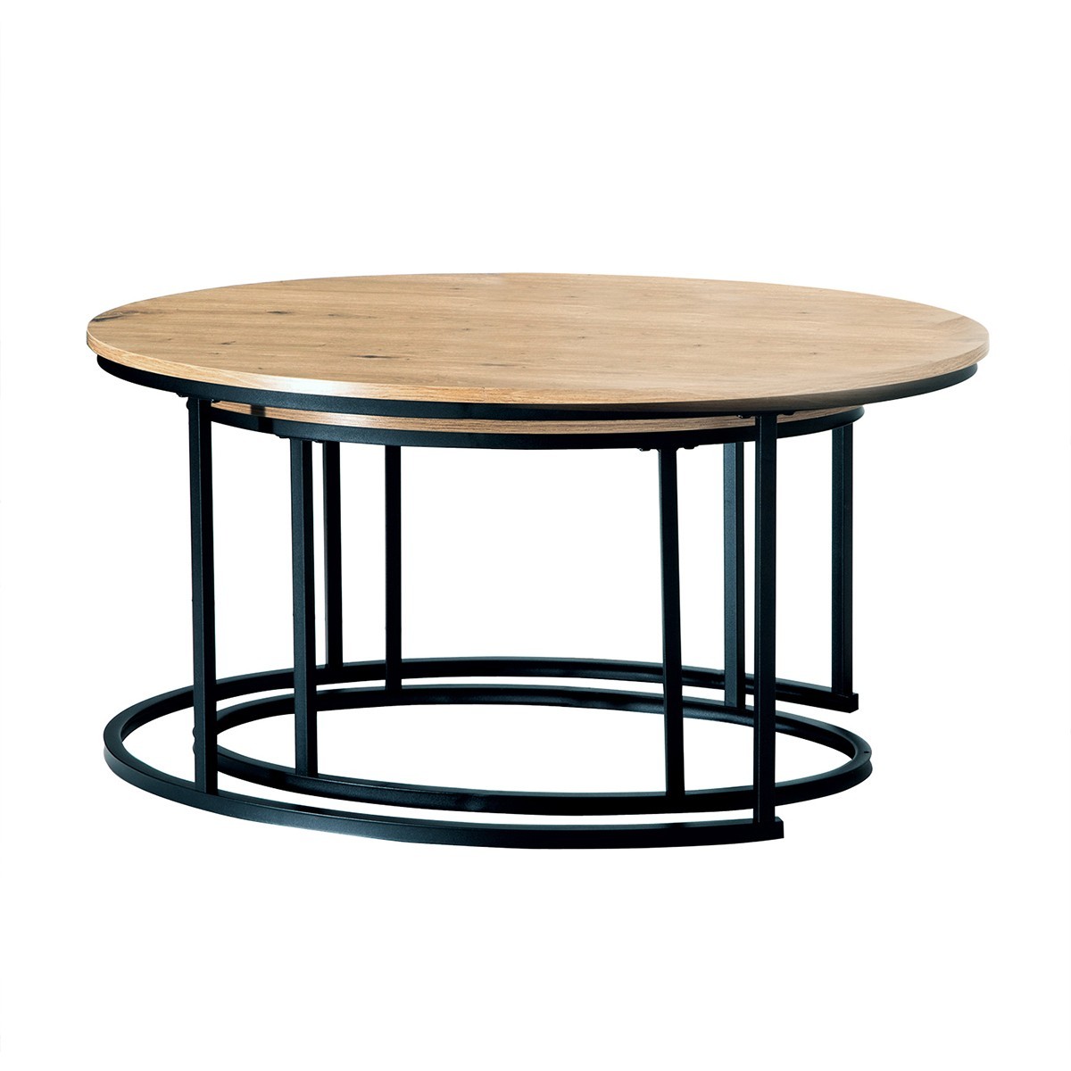 Lot de 2 tables basses gigognes ovales LENNY bois clair, CALICOSY