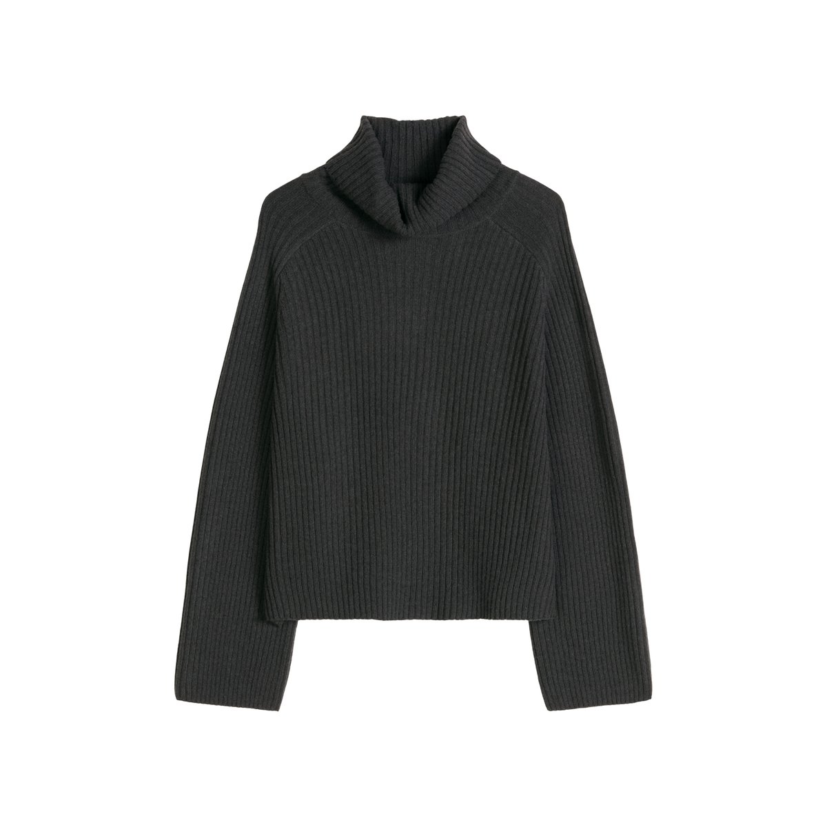 Pull à col roulé côtelé loose en doux mélange de laine vierge gris foncé, MARC O'POLO