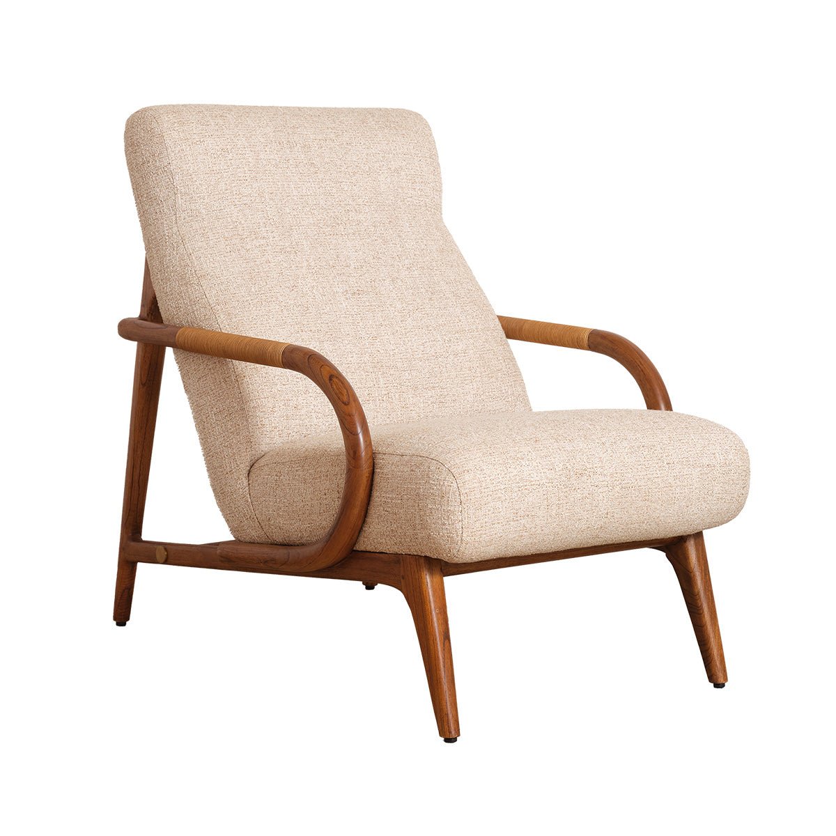 Fauteuil en mindi massif et tissu texturé GABIN beige chiné, BERAH GETAH