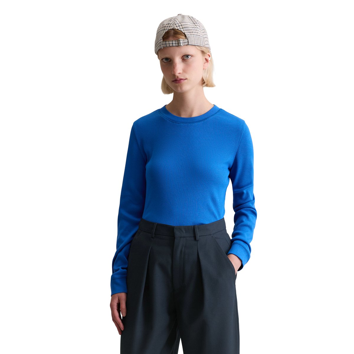 T-shirt long slim en doux jersey stretch coton bio modal bleu moyen, MARC O’POLO DENIM