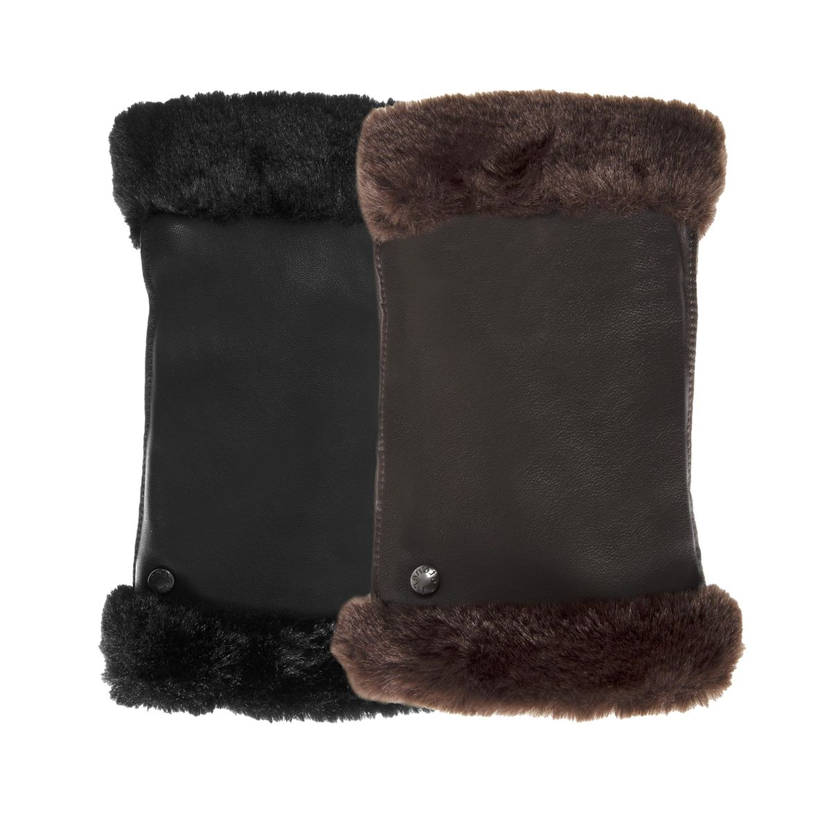 Mitaines cuir d'agneau pleine fleur - doublées imitation fourrure noir, ISOTONER