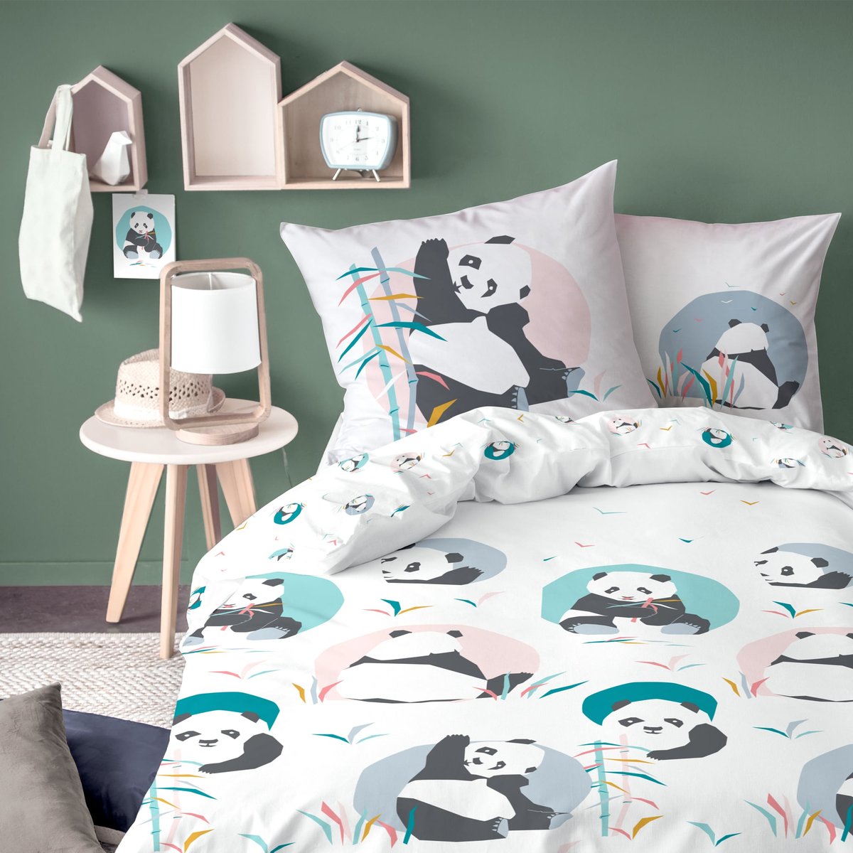 Parure de lit imprimée 100% coton, PANDA blanc, MATT ET ROSE