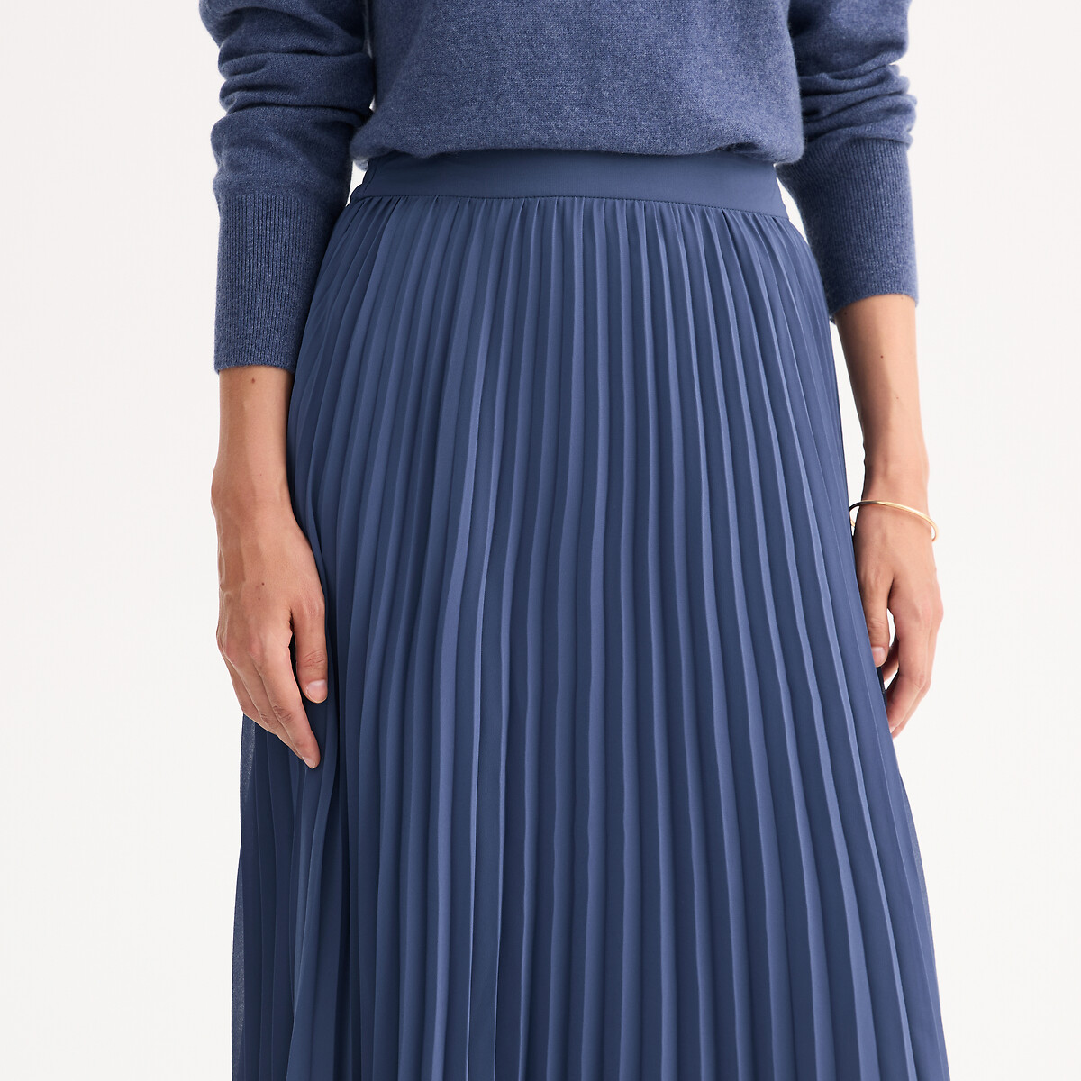 Two-Tone Pleated Midi Skirt blue, ANNE WEYBURN