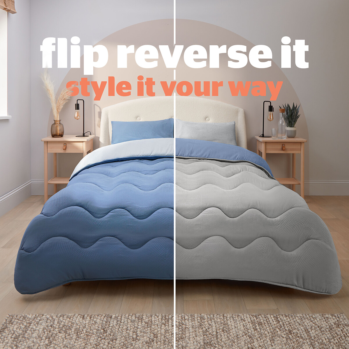 Seersucker Coverless 10.5 Tog Duvet and Pillowcase Set grey/blue, SILENTNIGHT