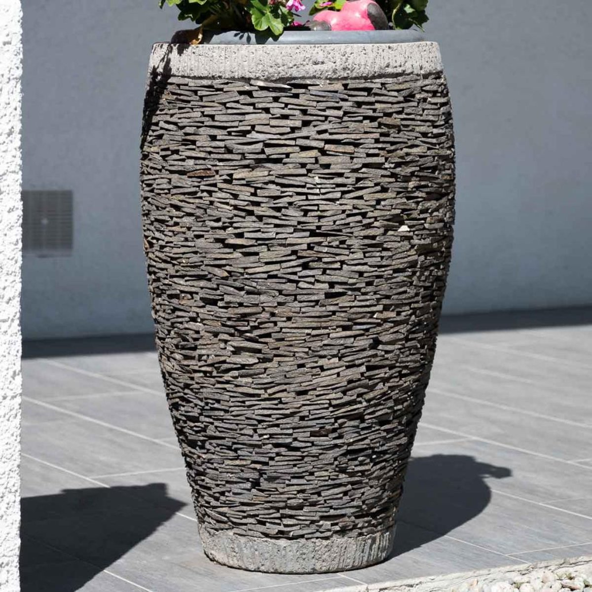 Pot bac jardinière pierre naturelle ardoise ovale forme œuf 80cm gris, WANDA COLLECTION