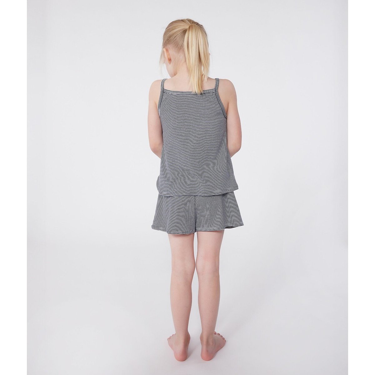 Cotton Strappy Short Pyjamas in Striped Print navy/white, PETIT BATEAU