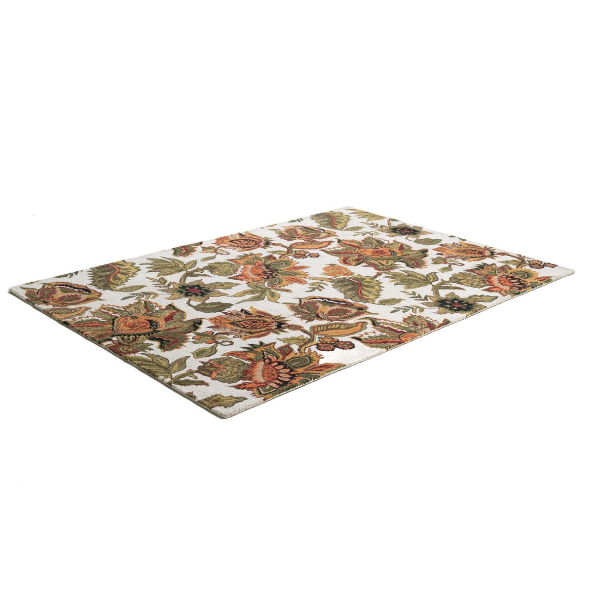 Tapis tufté main en laine vierge et viscose beige, THEKO