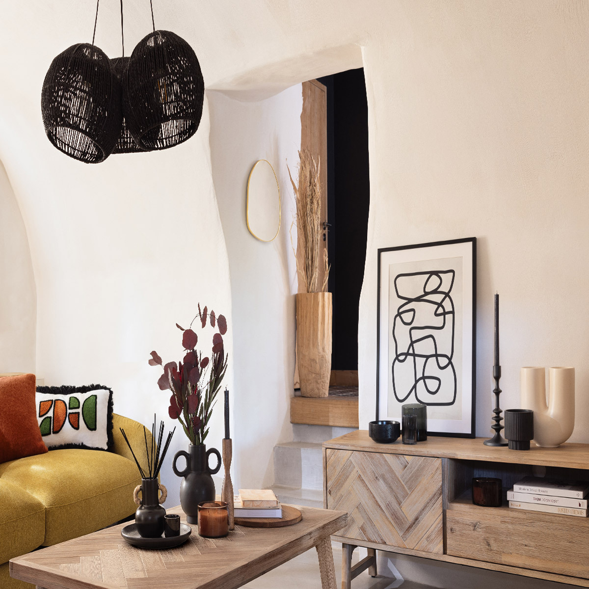 Vase à double goulot en céramique RIVI blanc chaud, ATMOSPHERA