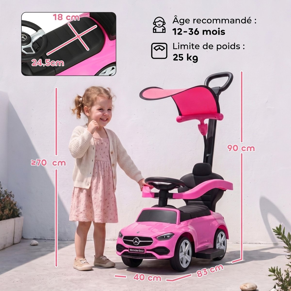 Voiture à glisse à chevaucher PP Rose rose, noir, AIYAPLAY