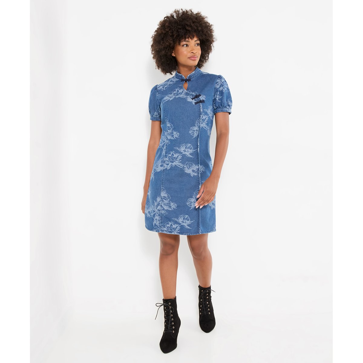 Robe Courte en Jean Jacquard Jessie bleu, JOE BROWNS