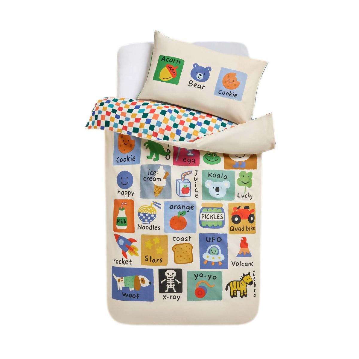 Housse de couette et taie d’oreiller en coton alphabet lumineux, NEXT