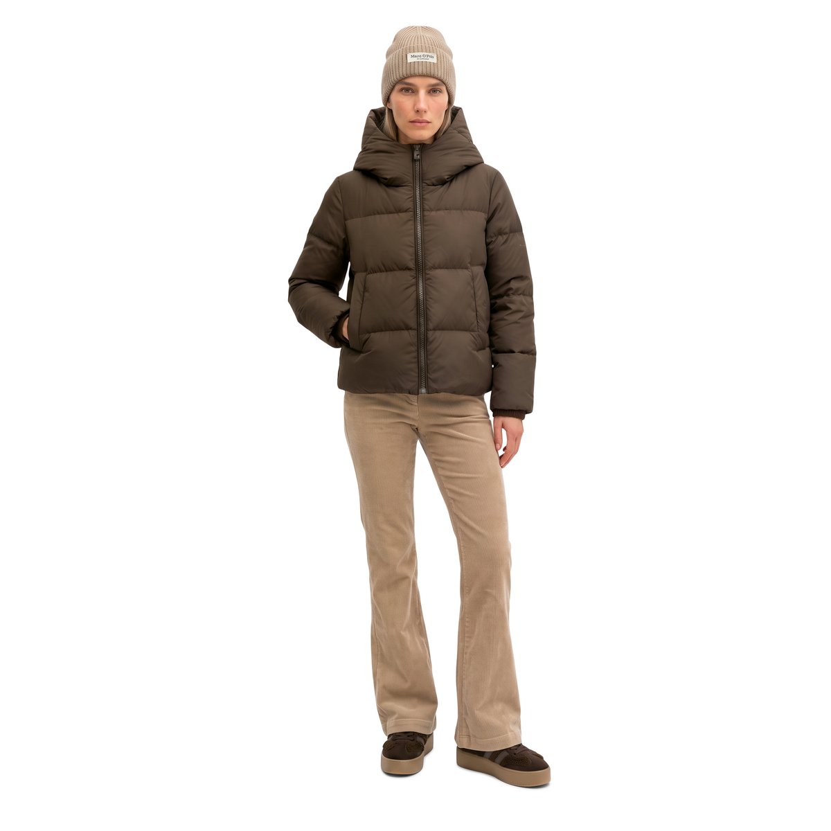 Doudoune matelassée à capuche, coupe classique avec une surface hydrofuge marron, MARC O'POLO