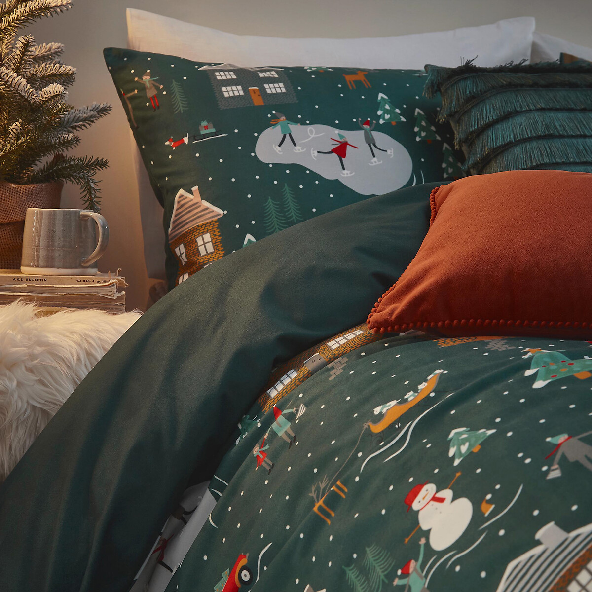 Winter Pines Duvet Cover and Pillowcase Set pine green, FURN.